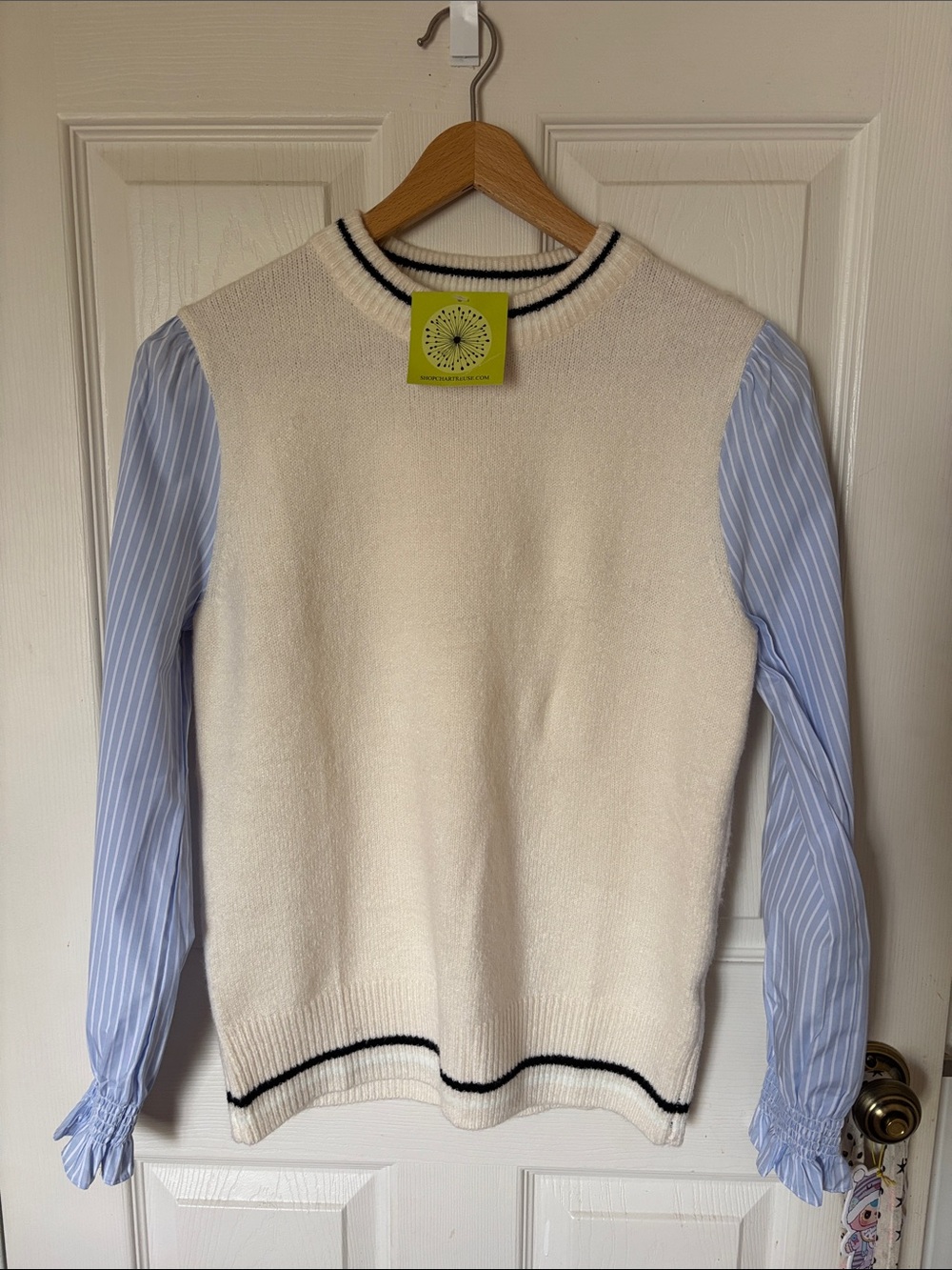 THML Anthropologie Cream Knit Blue Stripe Sweater XS